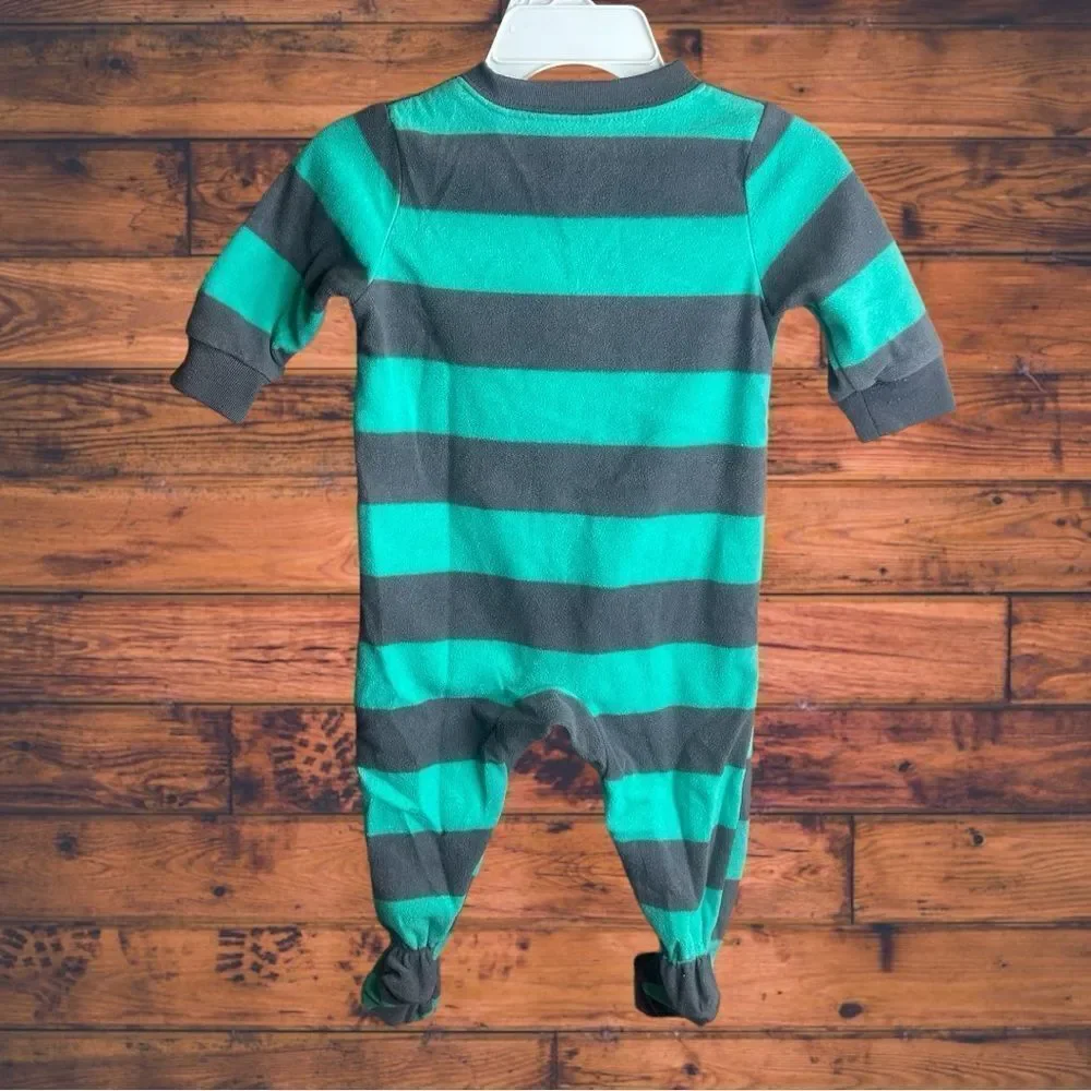 5 for‎ $25🔥6 Months Carter's Truck Green Striped Fleece Pajama Jumpsuit